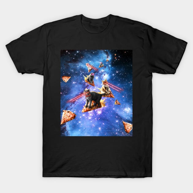 Space Laser Eye Cat Riding Pizza, Galaxy Cats T-Shirt by Random Galaxy